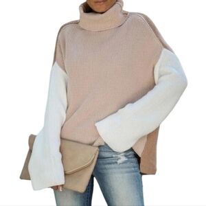 Carly Jean Los Angeles Colorblock Ribbed Turtleneck Flare Sleeve Sweater M/L